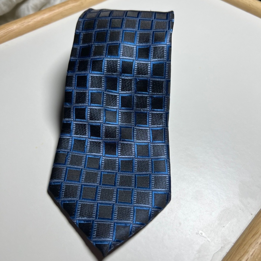 Bellini Mens Necktie Geometric Square Grid Blue One Size